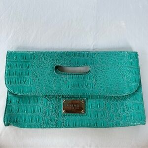 Nine West Teal Croc Embossed Clutch Bag